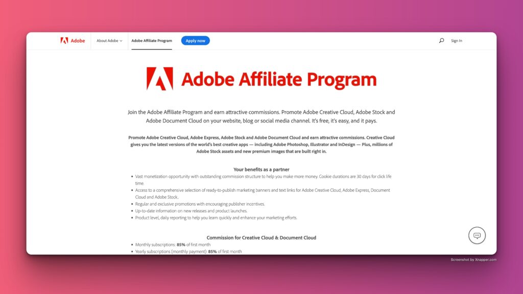 Adobe affiliate website preview